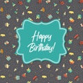 Cute Happy Birthday Background with Cake Icon and Candles. Design Element for Party Invitation  Congratulation. Vector Royalty Free Stock Photo