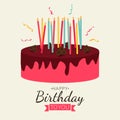 Cute Happy Birthday Background with Cake Icon with Candles. Design Element for Party Invitation, Congratulation. Vector