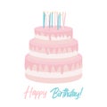 Cute Happy Birthday Background, Cake Icon with Candles. Design Element for Party Invitation, Congratulation. Vector Illustration Royalty Free Stock Photo