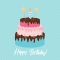 Cute Happy Birthday Background, Cake Icon with Candles. Design Element for Party Invitation, Congratulation. Vector Illustration Royalty Free Stock Photo