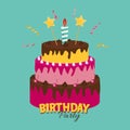 Cute Happy Birthday Background with Cake Icon and Candles. Design Element for Party Invitation, Congratulation. Vector Royalty Free Stock Photo