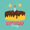 Cute Happy Birthday Background with Cake Icon and Candles. Design Element for Party Invitation, Congratulation. Vector Royalty Free Stock Photo