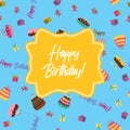 Cute Happy Birthday Background with Cake Icon and Candles. Design Element for Party Invitation, Congratulation. Vector Royalty Free Stock Photo