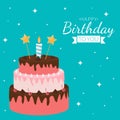 Cute Happy Birthday Background  Cake Icon with Candles. Design Element for Party Invitation  Congratulation. Vector Illustration Royalty Free Stock Photo