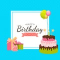 Cute Happy Birthday Background with Gift Box, Cake and Candles. Design Element for Party Invitation, Congratulation. Vector Royalty Free Stock Photo