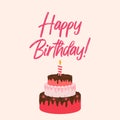 Cute Happy Birthday Background with Gift Box  Cake and Candles. Design Element for Party Invitation  Congratulation. Vector Royalty Free Stock Photo