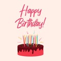 Cute Happy Birthday Background with Gift Box  Cake and Candles. Design Element for Party Invitation  Congratulation. Vector Royalty Free Stock Photo