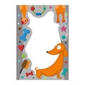 Cute happy birthday border dog photo frame vector illustration. Royalty Free Stock Photo