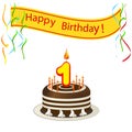 Cute happy birthday card with cake and candles - 1