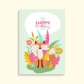 Cute happy birthday card design. sweet fox Royalty Free Stock Photo