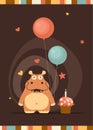 Cute happy birthday card with fun hippo