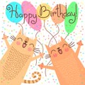 Cute happy birthday card with funny kittens. Royalty Free Stock Photo