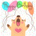 Cute happy birthday card with funny puppy.