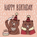 Cute happy birthday greeting card, hand drawn vector
