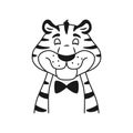 Cute happy black and white outline tiger portrait