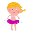 Cute happy blond girl with swimming ring