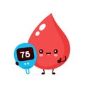 Cute happy blood drop with glucose measuring