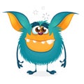 Cute happy blue cartoon monster. Halloween vector illustration Royalty Free Stock Photo