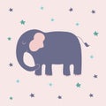 Cute happy blue elephant with stars vector cartoon Royalty Free Stock Photo
