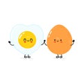 Cute happy boiled egg and fried egg card. Vector hand drawn doodle style cartoon character illustration icon design Royalty Free Stock Photo