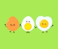 Cute happy boiled egg and fried egg card. Vector hand drawn doodle style cartoon character illustration icon design Royalty Free Stock Photo