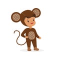 Cute happy boy dressed as a monkey, kids carnival costume vector Illustration Royalty Free Stock Photo
