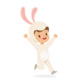 Cute happy boy dressed as a white bunny, kids carnival costume vector Illustration Royalty Free Stock Photo