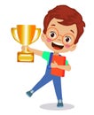 Cute happy boy holding golden trophy Royalty Free Stock Photo