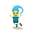 Cute happy boy troll with blue hair and green skin, funny fairy tale character vector Illustrations on a white