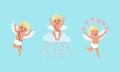 Cute Happy Boys Cherubs with Wings Set, Joyful Lovely Baby Cupid Characters in Different Actions Cartoon Vector