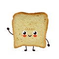 Cute happy bread slice. Cartoon character illustration design with hand drawing graphic elements. Isolated on white background. Br Royalty Free Stock Photo