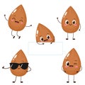 Cute happy brown almond character set