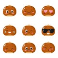 Cute happy brown almond character set
