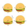 Cute happy burger character set collection