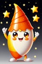 A cute happy candy corn on a character with sparkling stars, t-shirt prints design, stickers