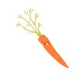 Cute happy carrot. Funny vegetable with smiling joyful face expression, positive emotion. Comic healthy food character