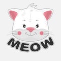 Cute happy cartoon cat and inscription meow. Royalty Free Stock Photo