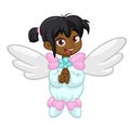 Cute happy cartoon girl arab or indian girl angel character. Vector illustration isolated. Royalty Free Stock Photo