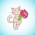 Cute happy cat with flowers.