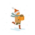 Cute happy child with christmas gifts jumping for joy isolated vector illustration Royalty Free Stock Photo