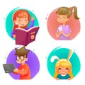 Cute happy children boy and girls characters set cartoon design vector illustration Royalty Free Stock Photo