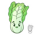 Cute Happy Chinese Cabbage with Black and White Line Art Drawing