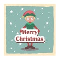 Cute happy Christmas elf holding a sign Royalty Free Stock Photo
