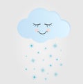 Cute Happy Cloud with Snowflakes, Print or Icon Vector Illustration