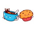 Cute happy coffee mug and muffin cake