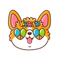 Cute happy corgi dog face with hippie glasses