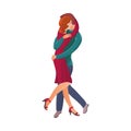 Cute happy couple man and woman hugging lovingly. Vector illustration in flat cartoon style.