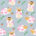 Cute happy cows cartoon seamless vector illustration background.