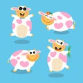 Cute happy cows cartoon vector illustration set.