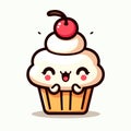 Cute happy cupcake Mascot Character Vector Illustration design, sweet kawaii cupcake pastry icon, generative ai